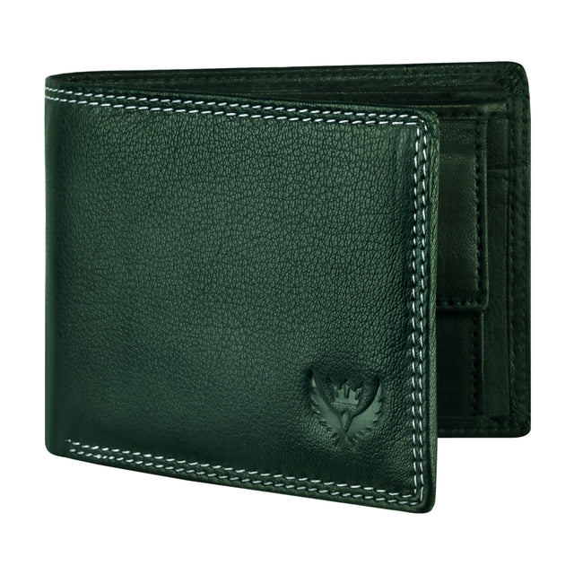 Green Long Bi Fold Leather Wallet For Men And Women | Multiple  Credit/Debit/Gift Card Windows | RFID Blocked